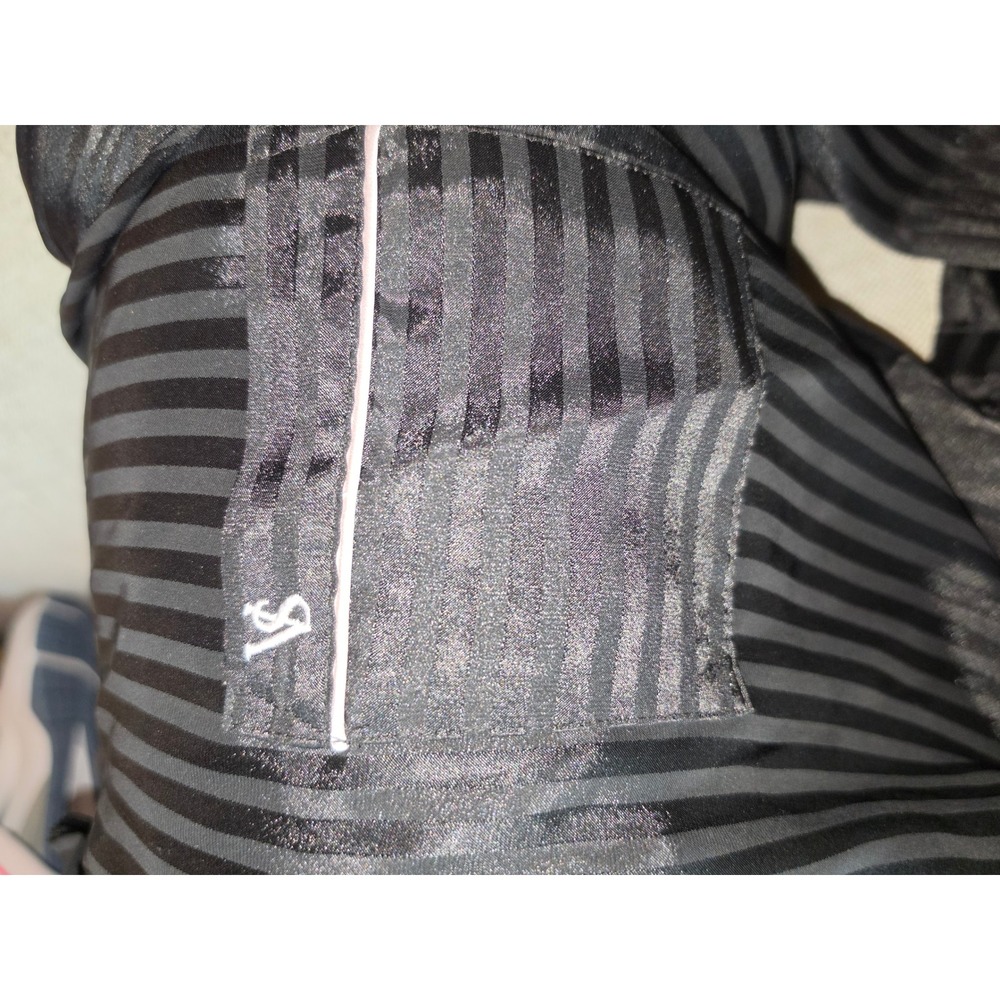 Victorias Secret Pajama Set Black Satin Tonal Stripe Button Top Pants Large - Picture 3 of 9
